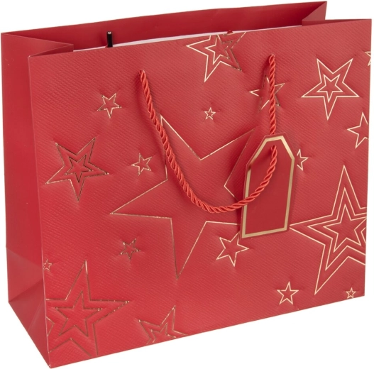 Rød gavepapirpose med stjernemotiv 31 × 12 × 26 cm