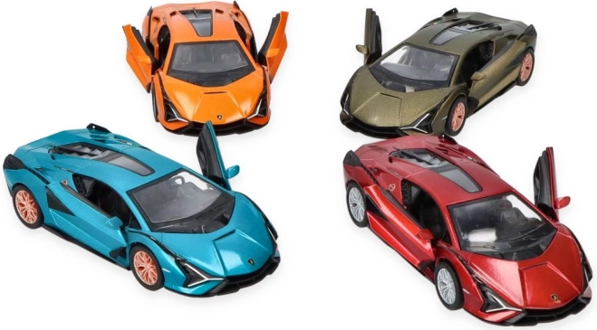Metalmodel af bilen Lamborghini Sian med åbne døre
