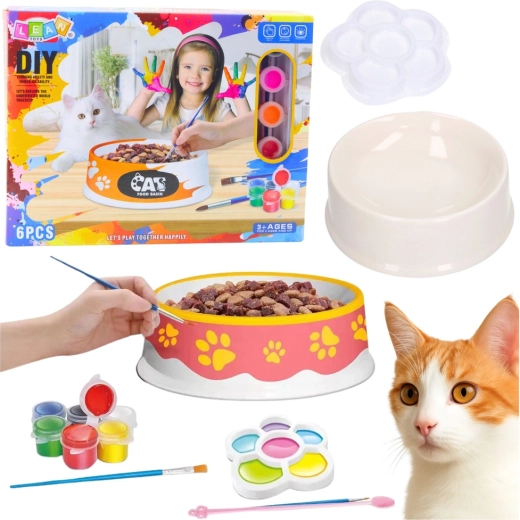 Kreativt sæt: skål til kat til maling, DIY 6 dele