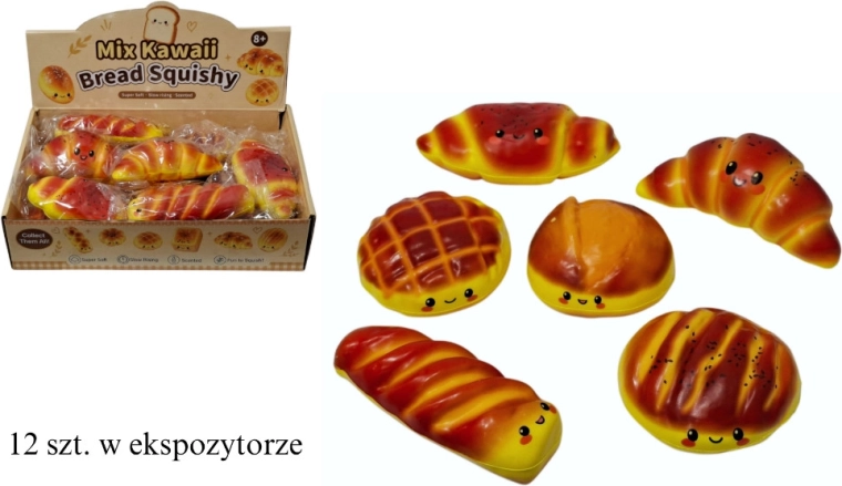 Kawaii antistress squishy gniotek – rohlík/bolle mix - 1 stk.