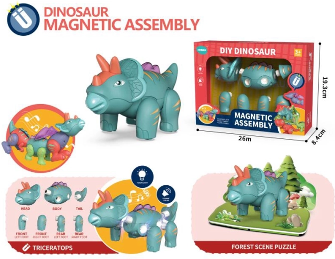 Magnetisk dinosaur Triceratops med lys og lyd
