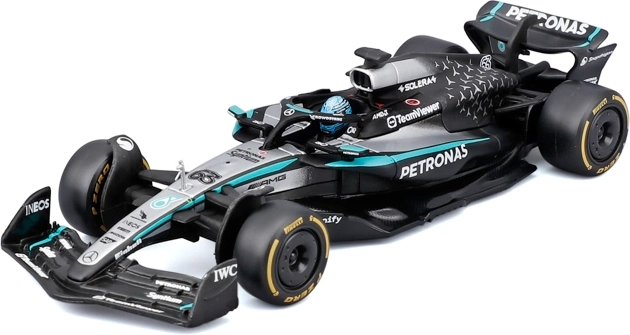 Bburago model Formel 1 Mercedes‑AMG Petronas W16 2025 George Russell i akrylboks (1:43)