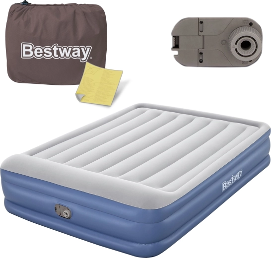 Oppustelig madras 203 × 152 × 46 cm med indbygget elektrisk pumpe BESTWAY
