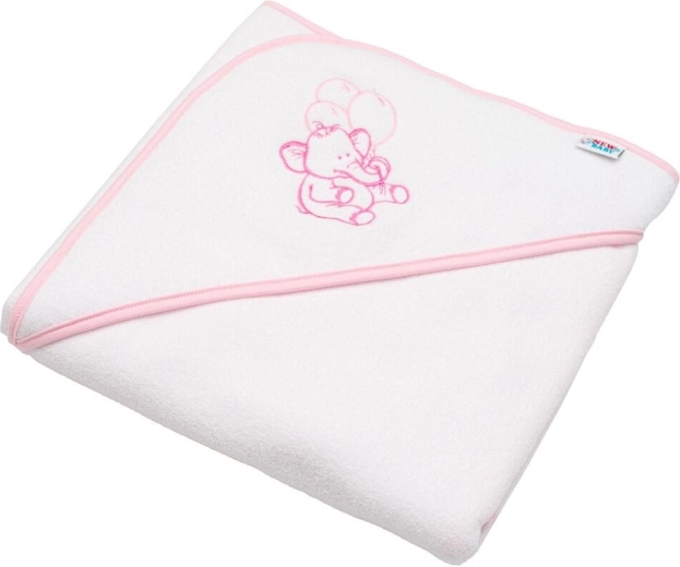 Baby frottéhåndklæde med hætte NEW BABY 80 × 80 cm – hvid, lille elefant