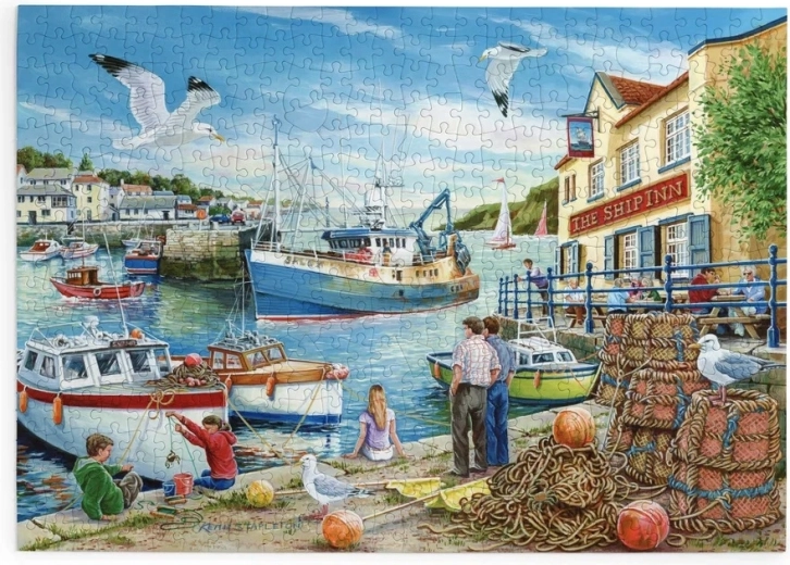 Puslespil House of Puzzles Værtshus ved havnen med 500 ekstra store brikker