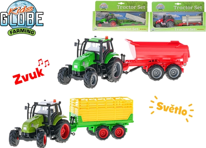 Legetøjstraktor med trailer KIDS GLOBE Farming 25 cm med lys og lyde