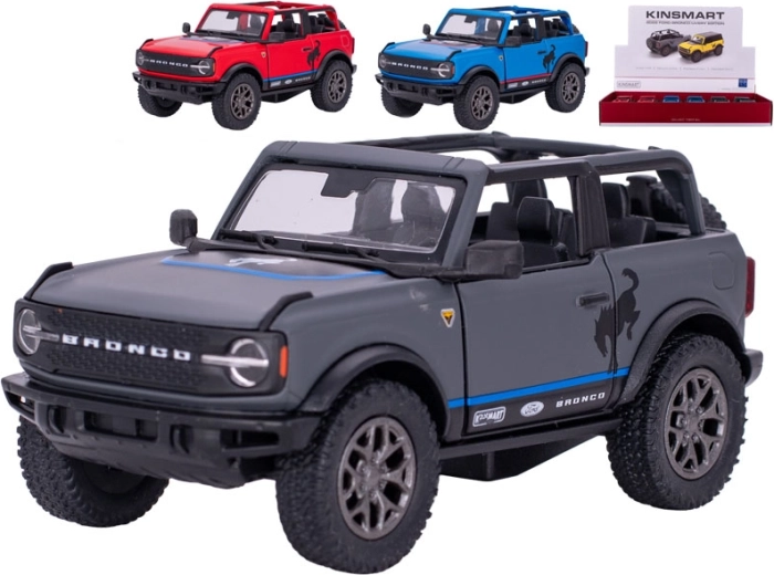 Kinsmart Ford Bronco 2022 metalbilmodel med pull-back (13 cm) – farvemix, 12 stk. i display