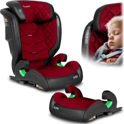 Autostol Nukido Louis 100–150 cm, ISOFIX, sort–rød