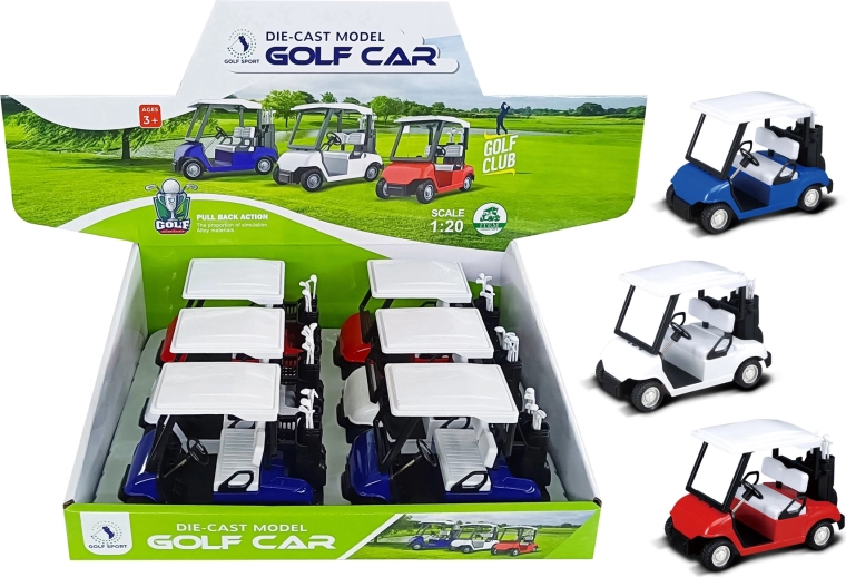 Metalsmodel af golfvogn 1:20 med tilbagetræk (assorterede farver)
