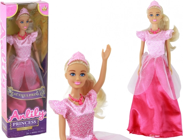 Dukke Anlily Blondine Prinsesse med Tiara i Lyserøde Kjoler