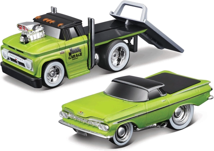 Maisto Muscle Transports 1966 Chevrolet C60 flatbed med Chevrolet El Camino 1:64