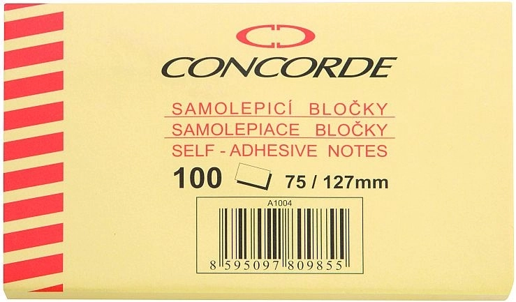 Selvklæbende blok gul 75 × 127 mm, 100 ark