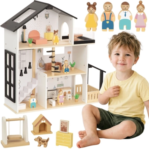 Tooky Toy træresidens til dukker med tilbehør (31 dele)