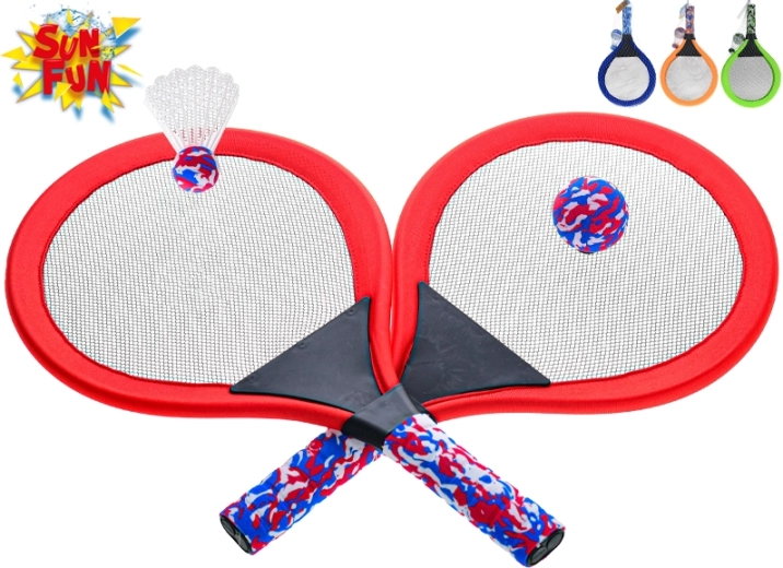 Sun Fun børnesæt med ketsjere til udendørs leg – bold og badmintonfjerbold