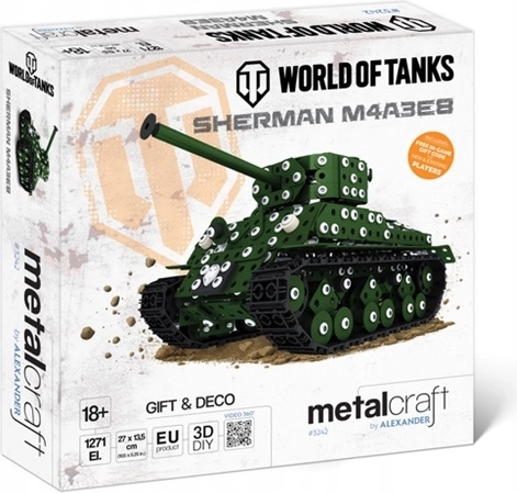 Metalmodel af Sherman M4A3E8-tank i metal – Metalcraft World of Tanks