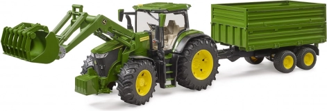 Traktor John Deere 7R med frontlæsser og trailer