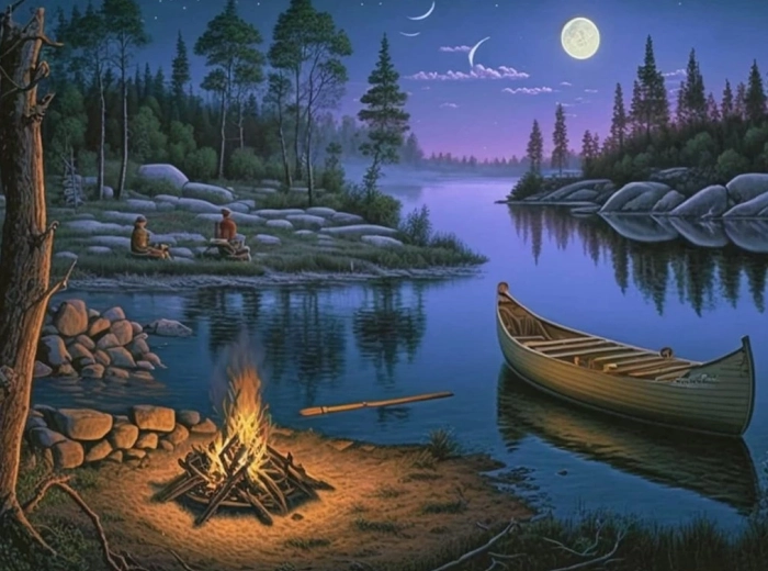 Diamantmaling camping ved søen 30 × 40 cm