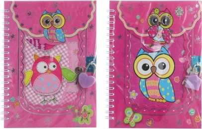 Notesbog med lås og ugler