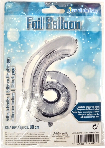 Folieballon tal 6 sølv 80 cm