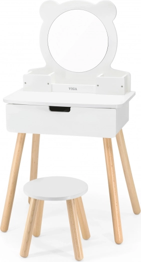 Børne kosmetikbord VIGA med bjørnespejl og skammel