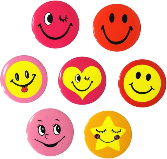 Stor smiley-badge 4,5 cm – 1 stk.