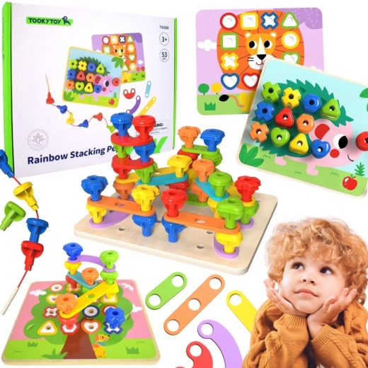 TOOKY TOY Montessori multifunktionel motorikplade med farverige skruer