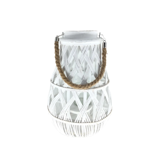 Hvid fletlanterne med glasindsats 27 × 42 cm