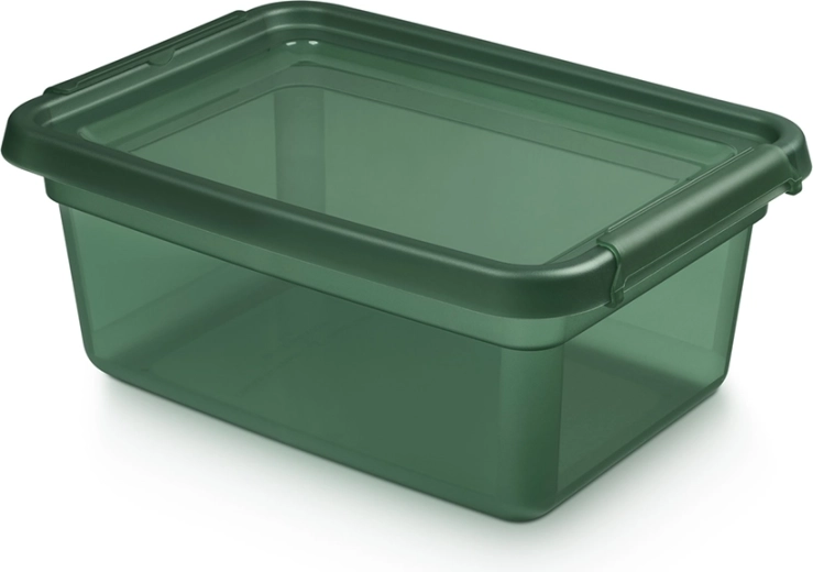 Basestore opbevaringsboks i plast med låg og clips, pine, 12,5 l