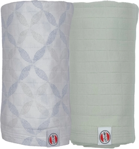 Lodger swaddler af økologisk bomuld Matcha peppermint/blue fogg 110 × 110 cm - 2 stk.