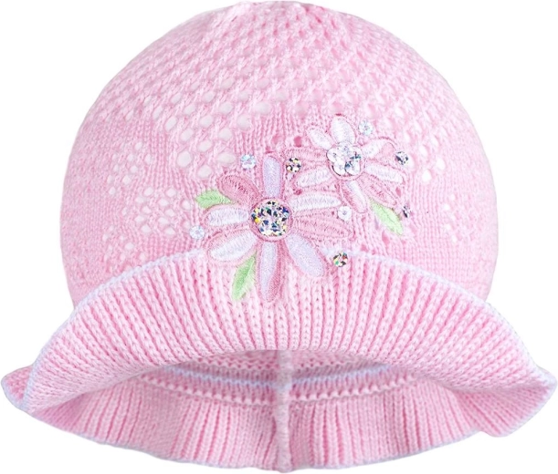 Strikket New Baby-hat, rosa-hvid
