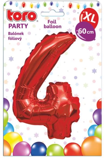 Folieballon tal 4, 60 cm, rød