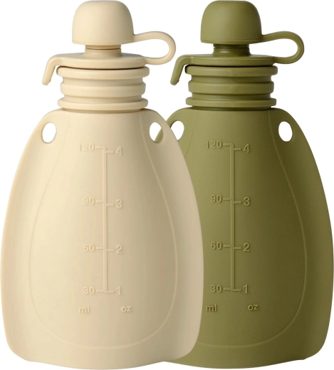 Mininor silikone fyldbar snackpose soft rabbit/moss green, 2 stk.