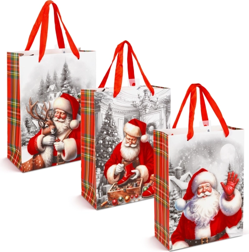 Julegavepose med fløjlseffekt og motiv af Sankt Nikolaus - 1 stk.