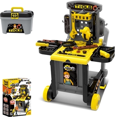 Børneværksted med værktøj, skab og vogn