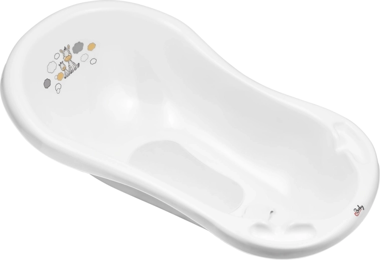 Maltex babybadekar med prop og skridsikker måtte Zebra 84 cm hvid