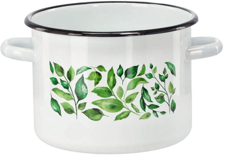 Emaljeret gryde 4,5 l, 20 cm, hvid med Ficus-motiv