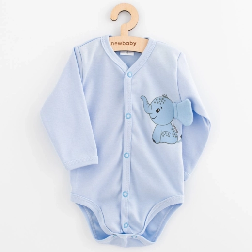 Babybody med lange ærmer New Baby Happy Elephant, blå