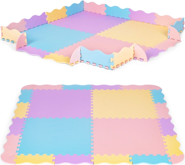 Puslespilsmåtte i skum med legegård 141,5 × 141,5 cm, 24 stk IPLAY
