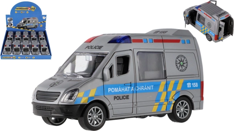 Politi-bil i plast 12 cm med friktionsmotor, 10 stk i boks