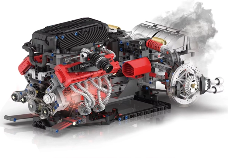Realistisk V12-motor med fungerende mekanismer