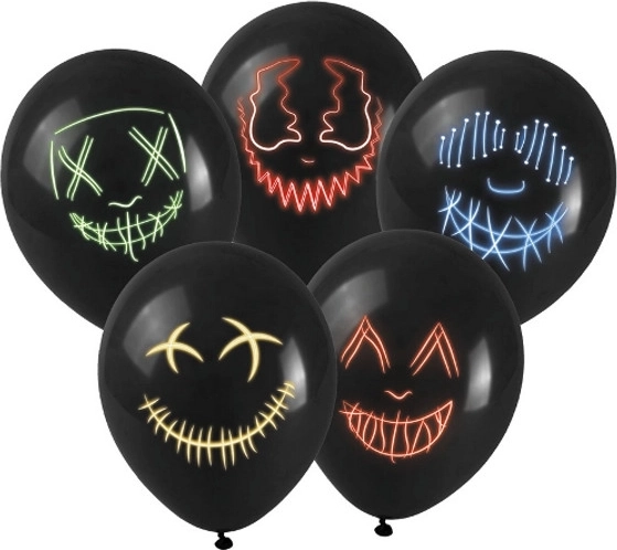 Sorte latexballoner med LED-maskeprint - 1 stk.
