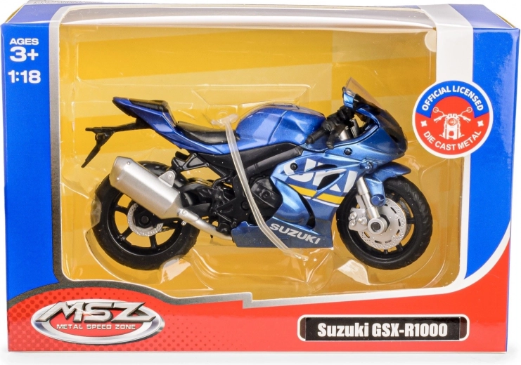 Motorcykelmodel 1:18 suzuki gsx‑r1000 blå