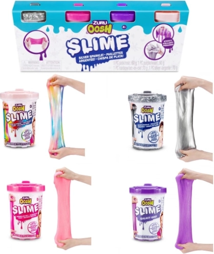 Sæt med 4 OOSH-tuber fra ZURU – slim i pink, lilla, sølv og regnbue