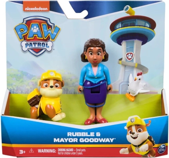 PAW Patrol figurinesæt - Rubble og borgmester Goodway med Chickaletta