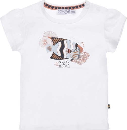 Dirkje pige-T-shirt med korte ærmer, fisk, hvid