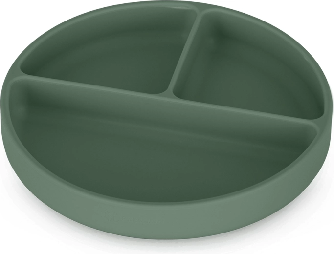 Silikoneopdelt tallerken med sugekop PETITE&MARS Take&Match Misty Green, rund, 6 m+