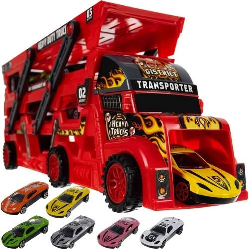 Biltransporter med affyringsmekanisme og 6 metalbiler