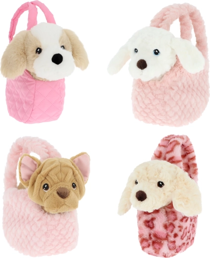 Plys hund i taske 16 cm – 4 varianter KEEL