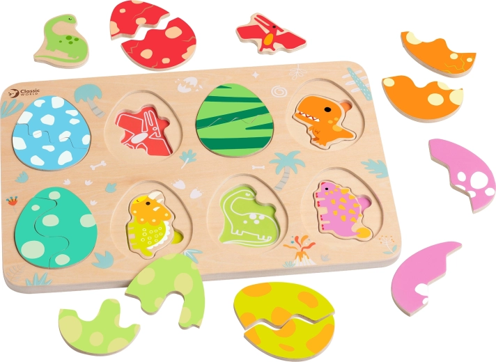 Puslespil i tre lag med dinosaurer