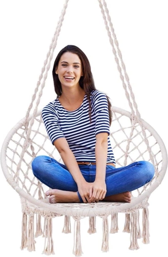 Azurfarvet have-hængeswing – hængestol “storkerede”, beige, belastning 150 kg